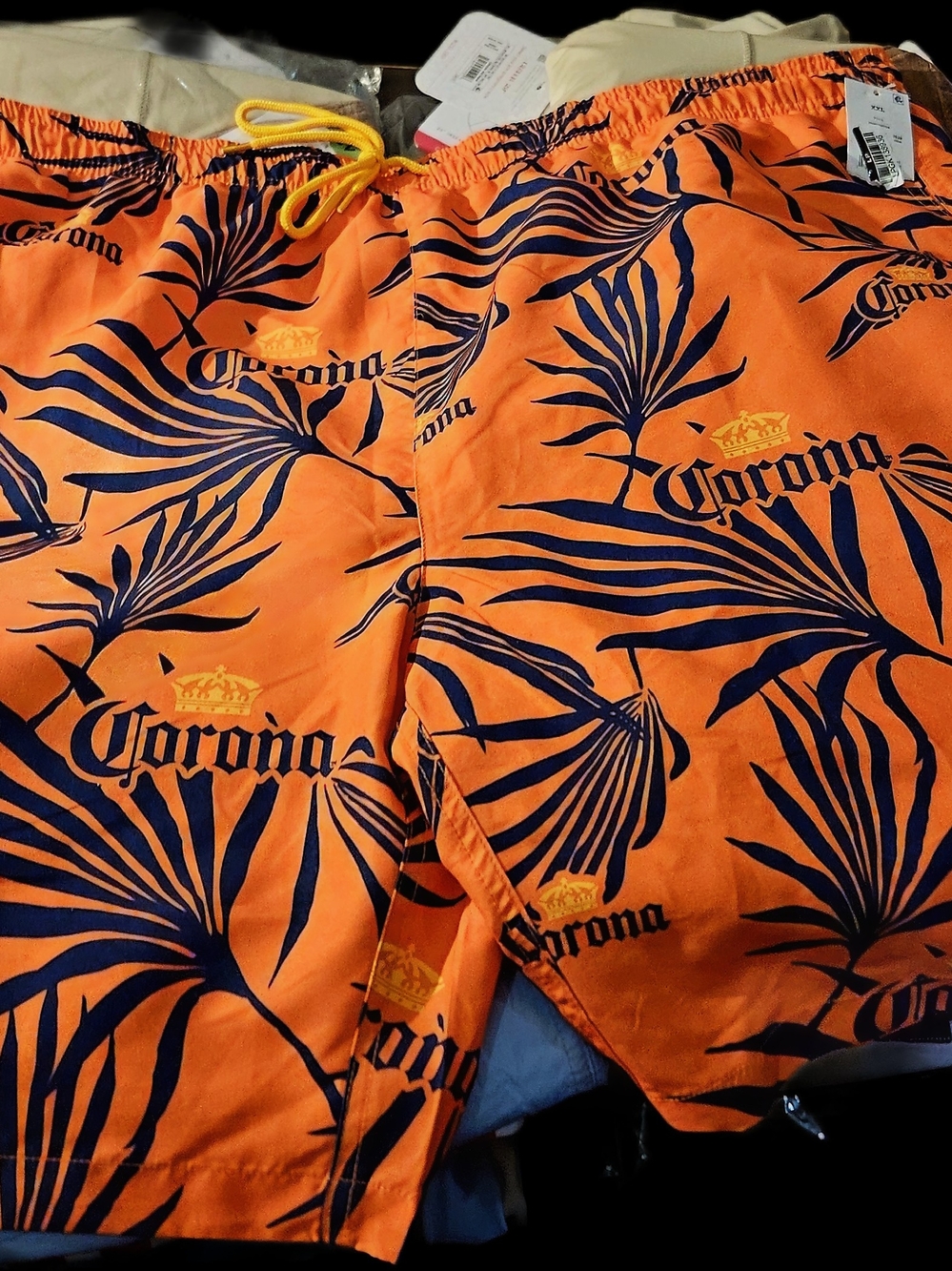 2XL Orange Swim Board Shorts with Navy Tropical Print NWT
